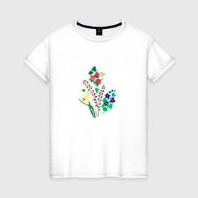 Женская футболка хлопок с принтом Разные цветы , 100% хлопок | прямой крой, круглый вырез горловины, длина до линии бедер, слегка спущенное плечо | картинки | лето | нарциссы | популярные | прикольные | растения | тренды | цветы