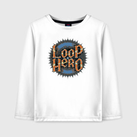 Детский лонгслив хлопок с принтом Loop Hero лого , 100% хлопок | круглый вырез горловины, полуприлегающий силуэт, длина до линии бедер | Тематика изображения на принте: games | knight | logo | loop hero | magic | rogue like | russia | steam | sword | герой петли | игры | лого | магия | меч | рогалик | россия | рыцарь | стим