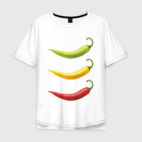 Мужская футболка хлопок Oversize с принтом Перец чили , 100% хлопок | свободный крой, круглый ворот, “спинка” длиннее передней части | chili | green pepper | hot | red pepper | yellow pepper | жгучий | желтый | зеленый | красный | перцы | чили