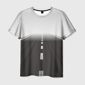 Мужская футболка 3D с принтом Дорога уходящая в даль , 100% полиэфир | прямой крой, круглый вырез горловины, длина до линии бедер | asphalt | road | асфальт | дорога | дорожная разметка