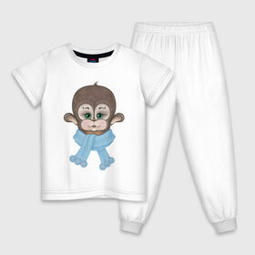 Детская пижама хлопок с принтом обезьянка малышка , 100% хлопок |  брюки и футболка прямого кроя, без карманов, на брюках мягкая резинка на поясе и по низу штанин
 | обезьяна | обезьянка | обезьяны | рисунок обезьяны | смешная обезьяна