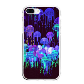Чехол для iPhone 7Plus/8 Plus матовый с принтом Неоновые медузы , Силикон | Область печати: задняя сторона чехла, без боковых панелей | вода | животные | медузы | неон | неоновые