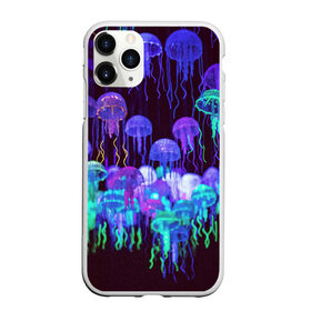 Чехол для iPhone 11 Pro матовый с принтом Неоновые медузы , Силикон |  | вода | животные | медузы | неон | неоновые
