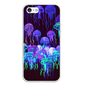 Чехол для iPhone 5/5S матовый с принтом Неоновые медузы , Силикон | Область печати: задняя сторона чехла, без боковых панелей | вода | животные | медузы | неон | неоновые