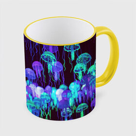 Кружка с принтом Неоновые медузы , керамика | ёмкость 330 мл | вода | животные | медузы | неон | неоновые