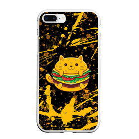 Чехол для iPhone 7Plus/8 Plus матовый с принтом Котобургер , Силикон | Область печати: задняя сторона чехла, без боковых панелей | брызги | булка | бургер кот | буттерброд | гамбургер | желтый | котенок | котик | котобургер | краски | оранжевый | сендвич | фаст фуд | чизбургер