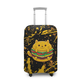 Чехол для чемодана 3D с принтом Котобургер , 86% полиэфир, 14% спандекс | двустороннее нанесение принта, прорези для ручек и колес | брызги | булка | бургер кот | буттерброд | гамбургер | желтый | котенок | котик | котобургер | краски | оранжевый | сендвич | фаст фуд | чизбургер
