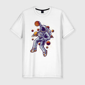Мужская футболка хлопок Slim с принтом Space Dank , 92% хлопок, 8% лайкра | приталенный силуэт, круглый вырез ворота, длина до линии бедра, короткий рукав | space dank | астронавт | баскет | баскетбол | космический данк | космонавт | мяч | сверху | скафандр | шлем