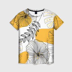 Женская футболка 3D с принтом Цветы , 100% полиэфир ( синтетическое хлопкоподобное полотно) | прямой крой, круглый вырез горловины, длина до линии бедер | flowers | герберы | контур | легкие | лилии | мягкие | роза | ромашка | тренд | цветы