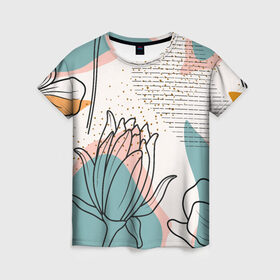 Женская футболка 3D с принтом Цветы , 100% полиэфир ( синтетическое хлопкоподобное полотно) | прямой крой, круглый вырез горловины, длина до линии бедер | flowers | герберы | контур | легкие | лилии | мягкие | роза | ромашка | тренд | цветы