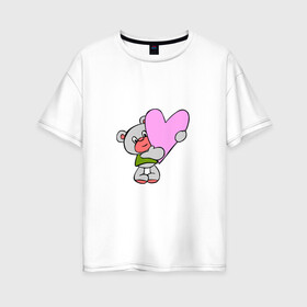Женская футболка хлопок Oversize с принтом Плюшевый Мишка с сердцем  , 100% хлопок | свободный крой, круглый ворот, спущенный рукав, длина до линии бедер
 | животные | звери | игрушки | картинки | милые | мишка | плюшевый | популярные | прикольные | сердце