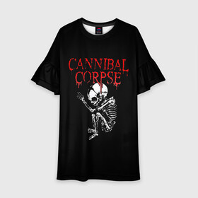 Детское платье 3D с принтом Cannibal Corpse | 1 , 100% полиэстер | прямой силуэт, чуть расширенный к низу. Круглая горловина, на рукавах — воланы | band | cannibal corpse | metal | music | rock | атрибутика | группа | метал | музыка | рок