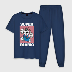 Мужская пижама хлопок с принтом Супер Марио с грибочком , 100% хлопок | брюки и футболка прямого кроя, без карманов, на брюках мягкая резинка на поясе и по низу штанин
 | игры | марио | марио с грибочком | супер марио