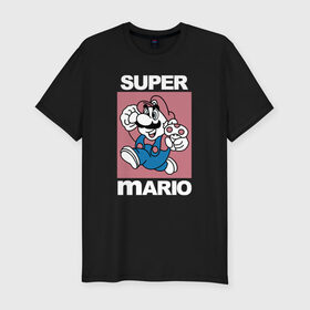 Мужская футболка хлопок Slim с принтом Супер Марио с грибочком , 92% хлопок, 8% лайкра | приталенный силуэт, круглый вырез ворота, длина до линии бедра, короткий рукав | игры | марио | марио с грибочком | супер марио