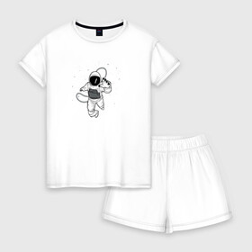 Женская пижама с шортиками хлопок с принтом Космонавт , 100% хлопок | футболка прямого кроя, шорты свободные с широкой мягкой резинкой | астронавт | день космонавтики | космонавт | полет
