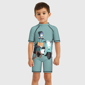 Детский купальный костюм 3D с принтом Рин Сима , Полиэстер 85%, Спандекс 15% | застежка на молнии на спине | anime | yuru camp | аниме | анимэ | лагерь на свежем воздухе | надэсико | рин | фудзи