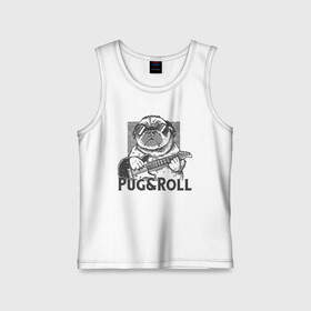 Детская майка хлопок с принтом Pug & Roll ,  |  | dog | drawing | guitar | music | pop art | pug | rock and roll | гитара | мопс | музыка | очки | пес | поп арт | рисунок | рок н ролл | собака