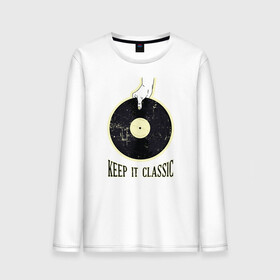 Мужской лонгслив хлопок с принтом Винил Keep It Classic , 100% хлопок |  | audiophile | hand | hi fi | merch | old | retro | scratch | vintage | vinyl | vynil | аудиофил | винил мерч | виниловая пластинка | винтаж | граммофон | искусственное старение | классика | патефон | потертости