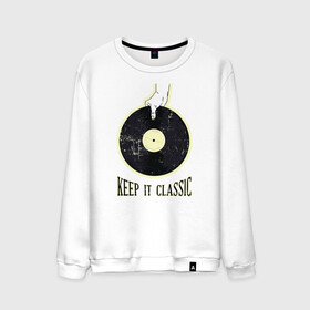 Мужской свитшот хлопок с принтом Винил Keep It Classic , 100% хлопок |  | audiophile | hand | hi fi | merch | old | retro | scratch | vintage | vinyl | vynil | аудиофил | винил мерч | виниловая пластинка | винтаж | граммофон | искусственное старение | классика | патефон | потертости