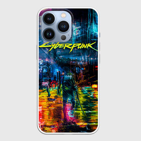 Чехол для iPhone 13 Pro с принтом Сyberpunk City ,  |  | город | катана | киберпанк | киборг | меч | надпись | неон | ночь | огни | оружие | свет | цвета