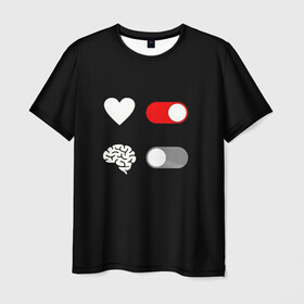 Мужская футболка 3D с принтом сердце и мозг , 100% полиэфир | прямой крой, круглый вырез горловины, длина до линии бедер | brain | emotion | heart | логический | мозг | сердце | эмоция