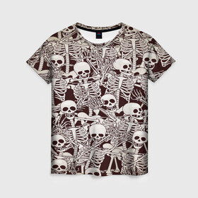 Женская футболка 3D с принтом Skeleton , 100% полиэфир ( синтетическое хлопкоподобное полотно) | прямой крой, круглый вырез горловины, длина до линии бедер | арт | графика | скелеты | ужасы | черепа