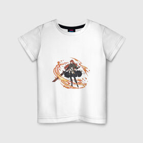 Детская футболка хлопок с принтом Дилюк , 100% хлопок | круглый вырез горловины, полуприлегающий силуэт, длина до линии бедер | арт | волчья погибель | дилюк | меч | милый парень | огонь | пламя | рисунок