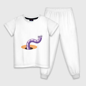 Детская пижама хлопок с принтом Червяк , 100% хлопок |  брюки и футболка прямого кроя, без карманов, на брюках мягкая резинка на поясе и по низу штанин
 | Тематика изображения на принте: worm | насекомое | черви | червь | червяк | червячок