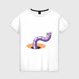 Женская футболка хлопок с принтом Червяк , 100% хлопок | прямой крой, круглый вырез горловины, длина до линии бедер, слегка спущенное плечо | worm | насекомое | черви | червь | червяк | червячок