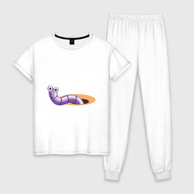 Женская пижама хлопок с принтом Червяк , 100% хлопок | брюки и футболка прямого кроя, без карманов, на брюках мягкая резинка на поясе и по низу штанин | worm | насекомое | черви | червь | червяк | червячок