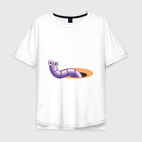 Мужская футболка хлопок Oversize с принтом Червяк , 100% хлопок | свободный крой, круглый ворот, “спинка” длиннее передней части | Тематика изображения на принте: worm | насекомое | черви | червь | червяк | червячок