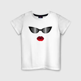 Детская футболка хлопок с принтом Черные очки с красными губами , 100% хлопок | круглый вырез горловины, полуприлегающий силуэт, длина до линии бедер | for stylish | gradient | kiss | lipstick | plump lips | red lips | градиент | для стильных | красные губы | модные очки | помада | поцелуй | пухлые губы | черные очки