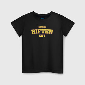 Детская футболка хлопок с принтом SKYRIM - RIFTEN CITY , 100% хлопок | круглый вырез горловины, полуприлегающий силуэт, длина до линии бедер | riften | skyrim | tes | varsity | видеоигры | рифтен | скайрим