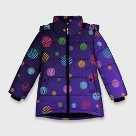 Зимняя куртка для девочек 3D с принтом Разноцветные шары, планеты , ткань верха — 100% полиэстер; подклад — 100% полиэстер, утеплитель — 100% полиэстер. | длина ниже бедра, удлиненная спинка, воротник стойка и отстегивающийся капюшон. Есть боковые карманы с листочкой на кнопках, утяжки по низу изделия и внутренний карман на молнии. 

Предусмотрены светоотражающий принт на спинке, радужный светоотражающий элемент на пуллере молнии и на резинке для утяжки. | Тематика изображения на принте: abstract shapes | blue | colorful balls | galaxy | green | orange | planets | purple | red | shapes | space | yellow | абстрактные фигуры | галактика | желтый | зеленый | космос | красный | оранжевый | планеты | разноцветные шары | фигуры | фиол