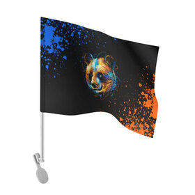 Флаг для автомобиля с принтом КРАСОЧНАЯ ПАНДА , 100% полиэстер | Размер: 30*21 см | blue | colors | orange | paints | panda | брызги | краски | медведь | панда