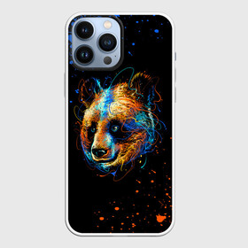 Чехол для iPhone 13 Pro Max с принтом КРАСОЧНАЯ ПАНДА ,  |  | blue | colors | orange | paints | panda | брызги | краски | медведь | панда