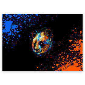 Поздравительная открытка с принтом КРАСОЧНАЯ ПАНДА , 100% бумага | плотность бумаги 280 г/м2, матовая, на обратной стороне линовка и место для марки
 | blue | colors | orange | paints | panda | брызги | краски | медведь | панда