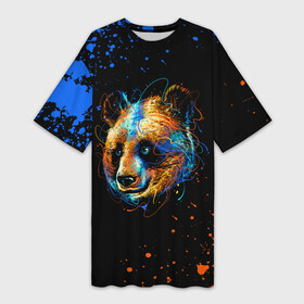 Платье-футболка 3D с принтом КРАСОЧНАЯ ПАНДА ,  |  | blue | colors | orange | paints | panda | брызги | краски | медведь | панда