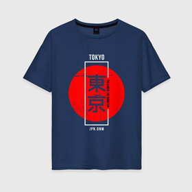 Женская футболка хлопок Oversize с принтом ТОКИО | Логотип , 100% хлопок | свободный крой, круглый ворот, спущенный рукав, длина до линии бедер
 | japan | tokyo | иероглифы | кандзи | красный | круг | солнце | токио | япония
