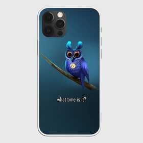Чехол для iPhone 12 Pro Max с принтом Owl , Силикон |  | what time is it | время | синий | сова | темный фон