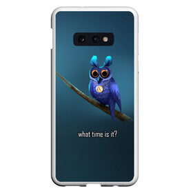 Чехол для Samsung S10E с принтом Owl , Силикон | Область печати: задняя сторона чехла, без боковых панелей | Тематика изображения на принте: what time is it | время | синий | сова | темный фон