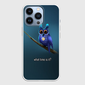 Чехол для iPhone 13 Pro с принтом Owl on the tree | Который час ,  |  | what time is it | время | синий | сова | темный фон