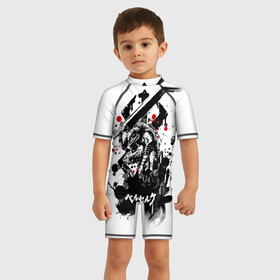 Детский купальный костюм 3D с принтом Черно белая иллюстрация. БЕРСЕРК , Полиэстер 85%, Спандекс 15% | застежка на молнии на спине | Тематика изображения на принте: anime | berserk | guts | аниме | берсерк | берусеруку | гатс | гатцу | мангa