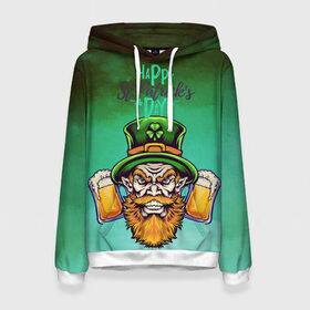 Женская толстовка 3D с принтом Happy Saint Patricks Day , 100% полиэстер  | двухслойный капюшон со шнурком для регулировки, мягкие манжеты на рукавах и по низу толстовки, спереди карман-кенгуру с мягким внутренним слоем. | saint patricks day | арт | графика | март | патрик | святой патрик