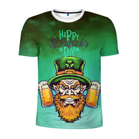 Мужская футболка 3D спортивная с принтом Happy Saint Patricks Day , 100% полиэстер с улучшенными характеристиками | приталенный силуэт, круглая горловина, широкие плечи, сужается к линии бедра | saint patricks day | арт | графика | март | патрик | святой патрик
