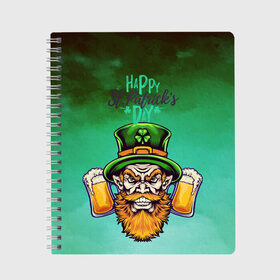 Тетрадь с принтом Happy Saint Patricks Day , 100% бумага | 48 листов, плотность листов — 60 г/м2, плотность картонной обложки — 250 г/м2. Листы скреплены сбоку удобной пружинной спиралью. Уголки страниц и обложки скругленные. Цвет линий — светло-серый
 | saint patricks day | арт | графика | март | патрик | святой патрик