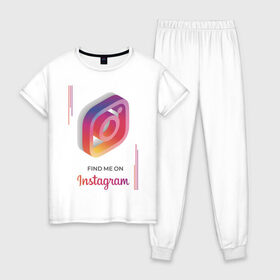 Женская пижама хлопок с принтом Инстаграм / Instagram , 100% хлопок | брюки и футболка прямого кроя, без карманов, на брюках мягкая резинка на поясе и по низу штанин | facebook | instagram | инста | инстаграм | платформа | приложение | редактор фотографий | социальная сеть | соцсеть