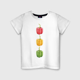 Детская футболка хлопок с принтом Перцы , 100% хлопок | круглый вырез горловины, полуприлегающий силуэт, длина до линии бедер | chili | green pepper | hot | red pepper | yellow pepper | жгучий | желтый | зеленый | красный | перцы | светофор | чили