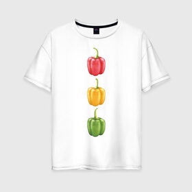 Женская футболка хлопок Oversize с принтом Перцы , 100% хлопок | свободный крой, круглый ворот, спущенный рукав, длина до линии бедер
 | chili | green pepper | hot | red pepper | yellow pepper | жгучий | желтый | зеленый | красный | перцы | светофор | чили