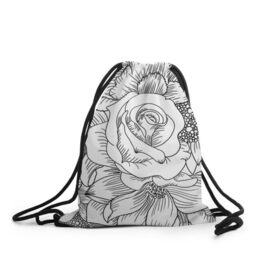 Рюкзак-мешок 3D с принтом Тату цветы , 100% полиэстер | плотность ткани — 200 г/м2, размер — 35 х 45 см; лямки — толстые шнурки, застежка на шнуровке, без карманов и подкладки | Тематика изображения на принте: белый | лилия | подсолнух | роза | тату | цветы | черный